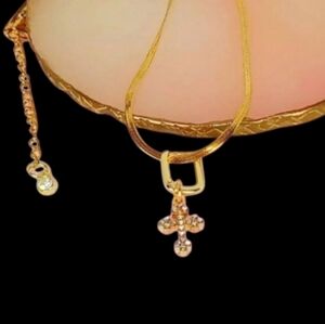 Gold Cross Pendant Necklace Christian Maltese Cross Bling Luxe Glam Choker 90s